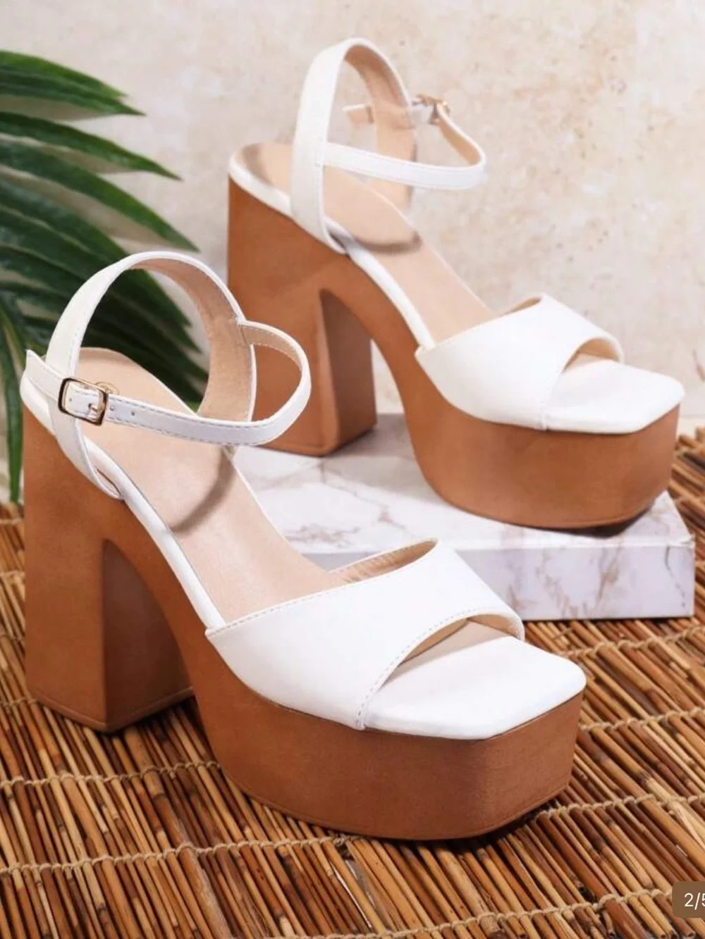 White Platform Block Heel Sandals